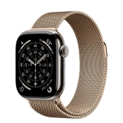 Apple Watch Series 11 GPS + Cellular 42mm Natural Titanium Case with Gold Milanese Loop (MF9H4+MGJ04)