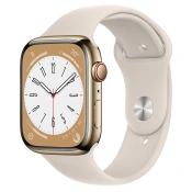 Смарт-часы Apple Watch Series 8 GPS + Cellular 45mm Gold S. Steel Case w. Starlight S. Band (MNKM3)